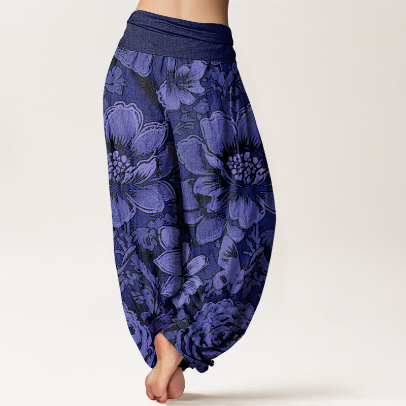 Buddha Stones Peony Flowers Butterfly Pattern Design Women's Elastic Waist Harem Pants - image 9