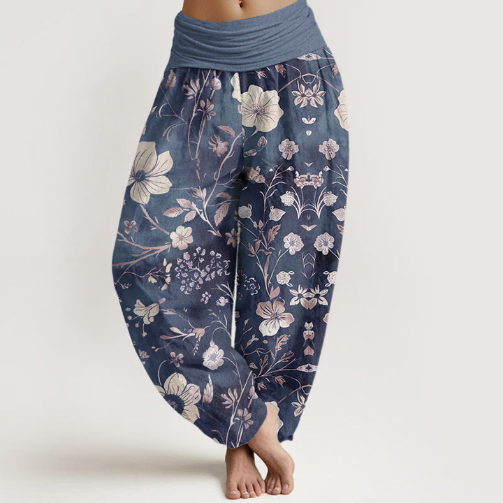 Buddha Stones White Flowers Winding Vines Pattern Design Women's Elastic Waist Harem Pants - SkyBlue - US22，UK/AU26，EU54 (6XL) - image 8
