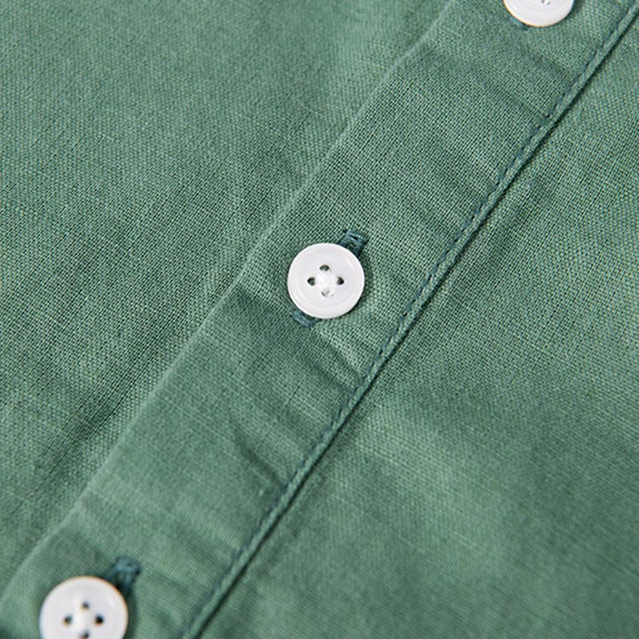 Buddha Stones Daily Plain Patch Color Matching Design Men's Short Sleeve Cotton Linen Shirt - image 7