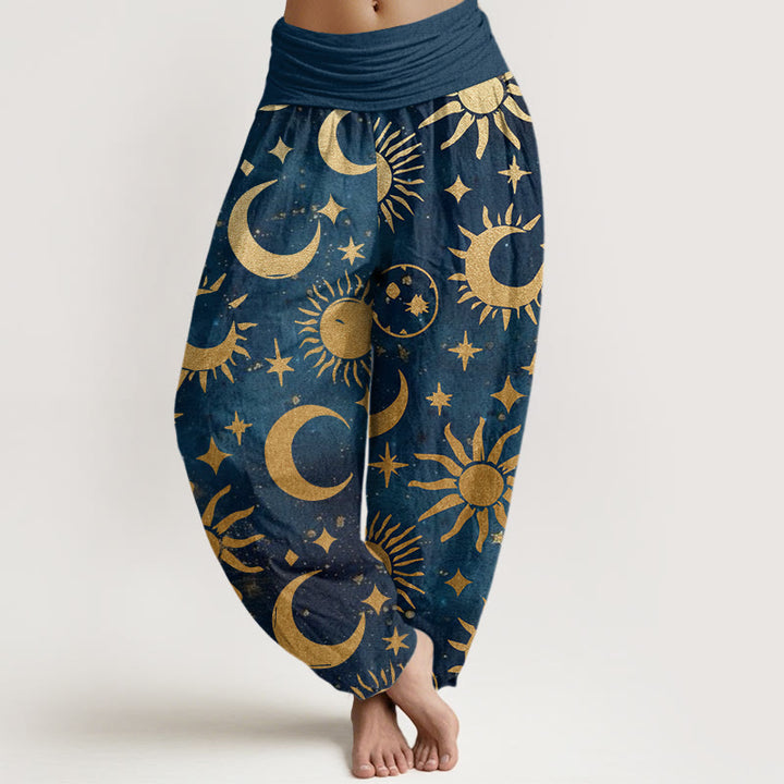 Buddha Stones Cotton Crescent Moon Sun Stars Pattern Design Women's Elastic Waist Harem Pants - RoyalBlue - US22，UK/AU26，EU54 (6XL) - image 7