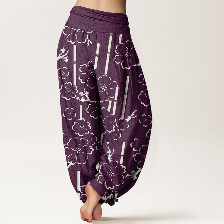 Buddha Stones Floral Lines Pattern Design Women's Elastic Waist Harem Pants - image 9