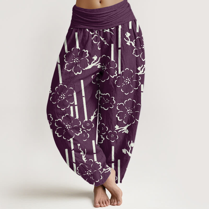 Buddha Stones Floral Lines Pattern Design Women's Elastic Waist Harem Pants - Purple - US22，UK/AU26，EU54 (6XL) - image 8