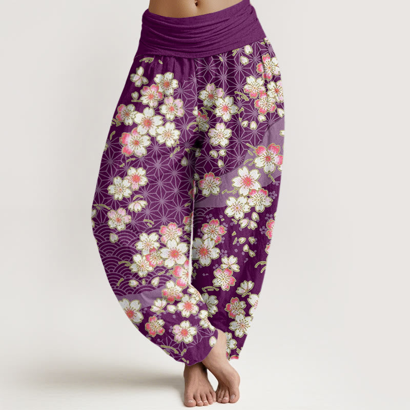 Buddha Stones Pink Cherry Blossoms Six-pointed Stars Pattern Design Women's Elastic Waist Harem Pants - Purple - US22，UK/AU26，EU54 (6XL) - image 8