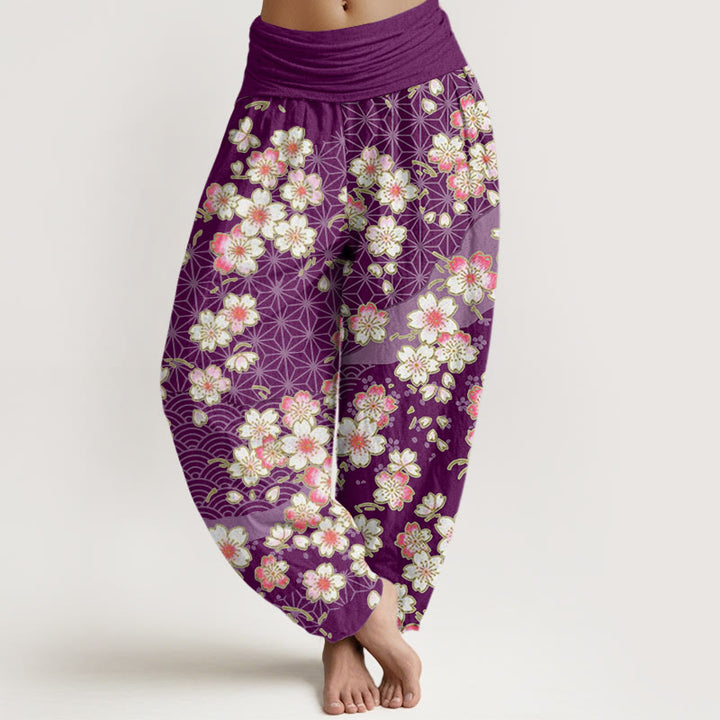 Buddha Stones Pink Cherry Blossoms Six-pointed Stars Pattern Design Women's Elastic Waist Harem Pants - Purple - US22，UK/AU26，EU54 (6XL) - image 8