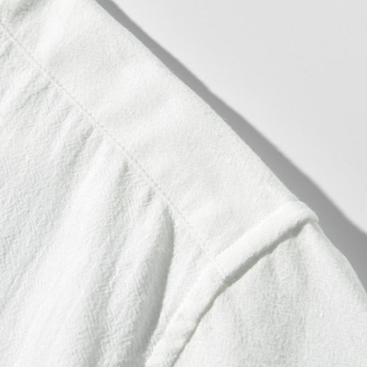 Buddha Stones Color Contrast Half Button Men's Short Sleeve Cotton Linen Shirt With Pocket - image 3