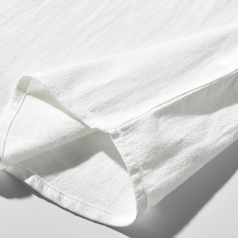 Buddha Stones Color Contrast Half Button Men's Short Sleeve Cotton Linen Shirt With Pocket - image 5