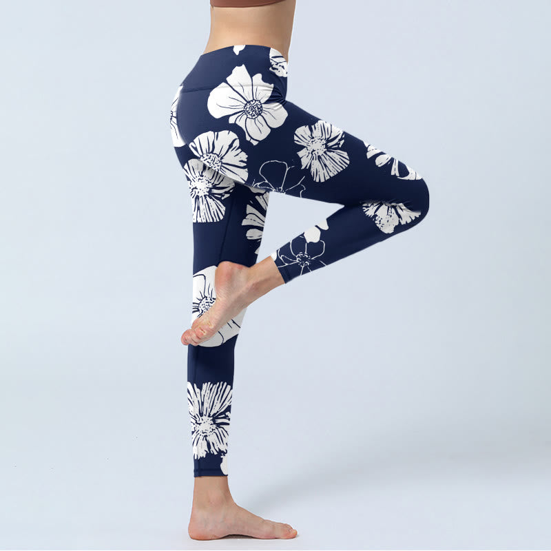 Buddha Stones Large White Petals Plants Pattern Print Gym Leggings Women's Yoga Pants - image 3
