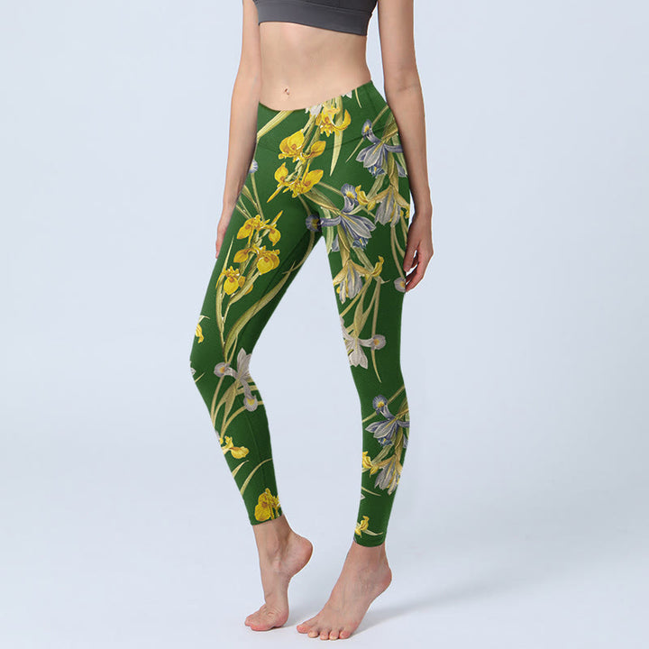 Buddha Stones Green Iris Pattern Print Gym Leggings Women's Yoga Pants - ForestGreen - US18，UK/AU22，EU50 (4XL) - image 0