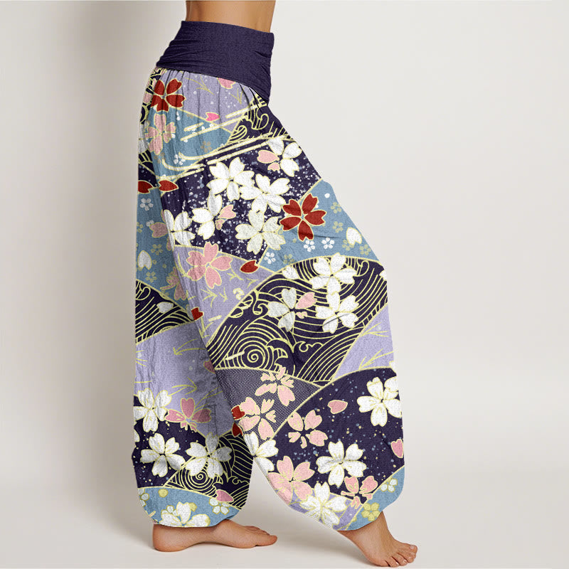 Buddha Stones Colorful Flowers Fan-shaped Pattern Design Women's Elastic Waist Harem Pants - image 10