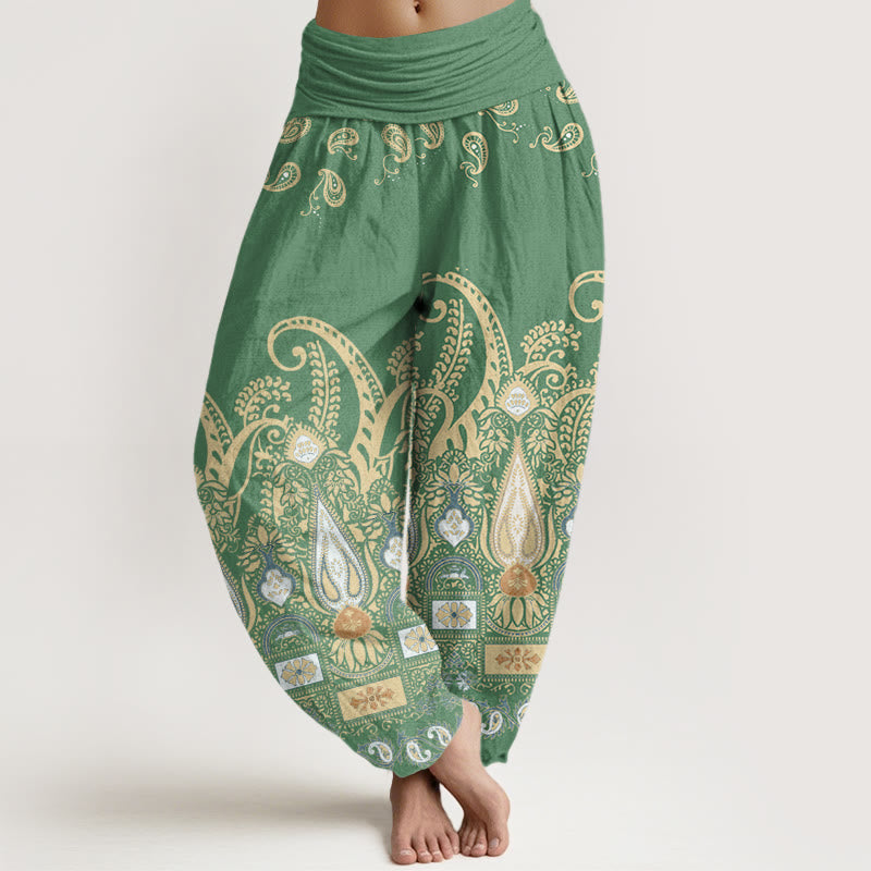 Buddha Stones Paisley Floral Pattern Women's Elastic Waist Harem Pants - MediumSeaGreen - US22，UK/AU26，EU54 (6XL) - image 5