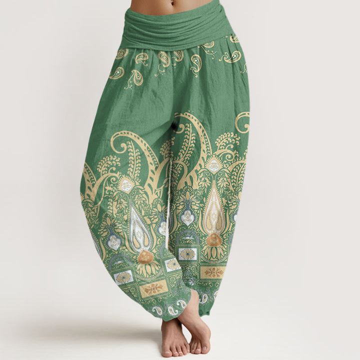 Buddha Stones Paisley Floral Pattern Women's Elastic Waist Harem Pants - MediumSeaGreen - US22，UK/AU26，EU54 (6XL) - image 5