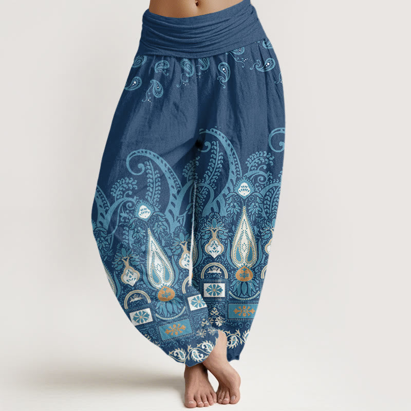 Buddha Stones Paisley Floral Pattern Women's Elastic Waist Harem Pants - DarkBlue - US22，UK/AU26，EU54 (6XL) - image 8