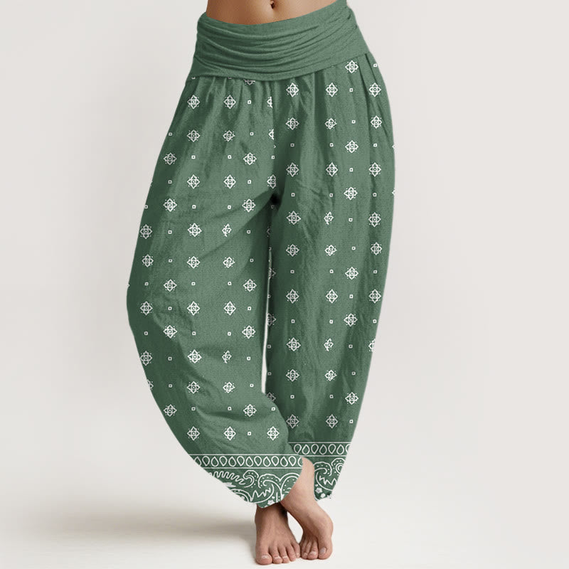 Buddha Stones Paisley Geometric Pattern Women's Elastic Waist Harem Pants - MediumSeaGreen - US22，UK/AU26，EU54 (6XL) - image 1