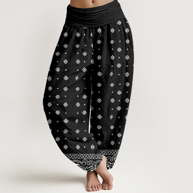 Buddha Stones Paisley Geometric Pattern Women's Elastic Waist Harem Pants - Black - US22，UK/AU26，EU54 (6XL) - image 8