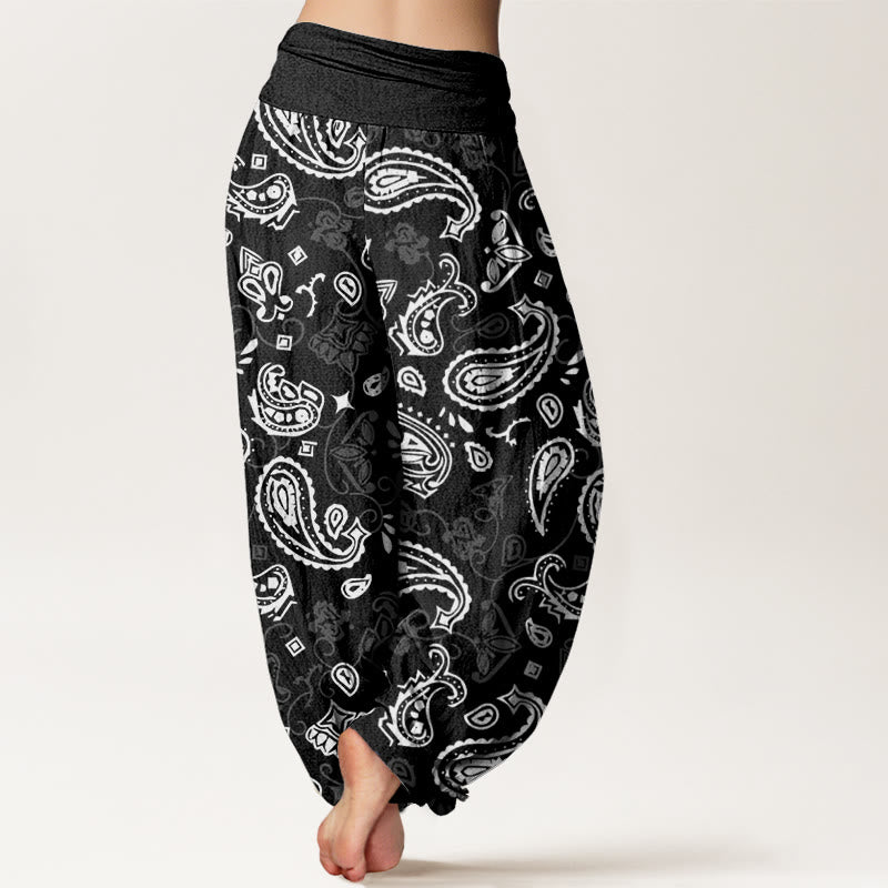 Buddha Stones Casual White Paisley Pattern Women's Elastic Waist Harem Pants - image 2