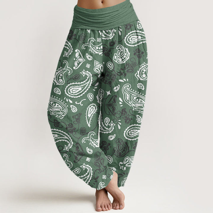 Buddha Stones Casual White Paisley Pattern Women's Elastic Waist Harem Pants - MediumSeaGreen - US22，UK/AU26，EU54 (6XL) - image 5