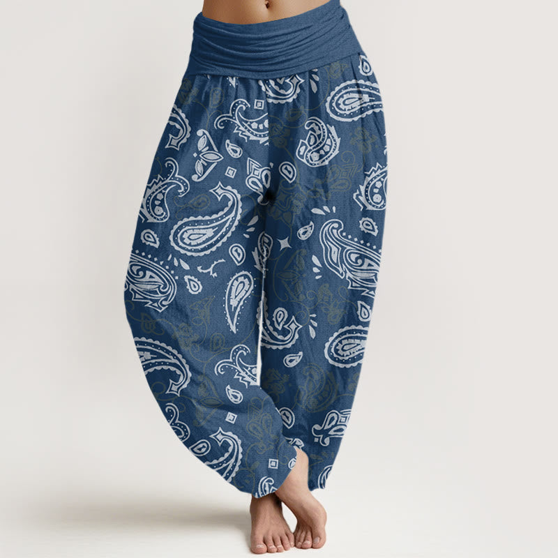 Buddha Stones Casual White Paisley Pattern Women's Elastic Waist Harem Pants - RoyalBlue - US22，UK/AU26，EU54 (6XL) - image 8