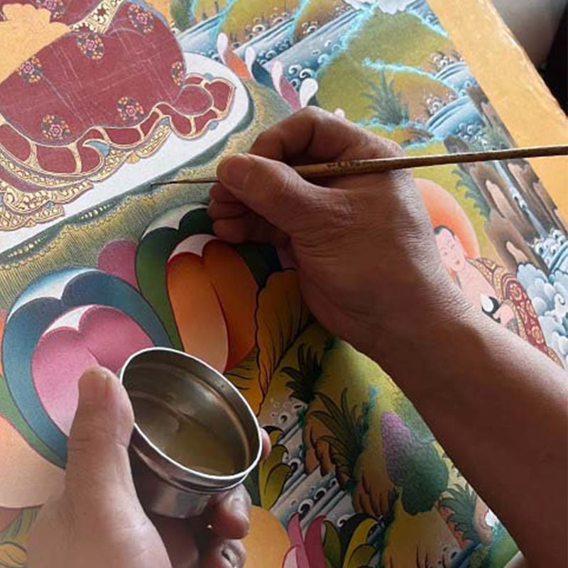 Buddha Stones Tibetan Thangka Painting Om Mani Padme Hum Dragon Phoenix Scripture Handmade Decoration(Random Style)