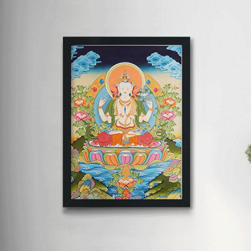 Buddha Stones Tibetan Thangka Painting Yellow God of Wealth Green Tara Avalokitesvara Handmade Decoration Blind Box(Random Style) - image 15