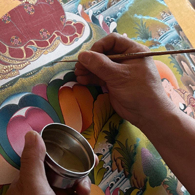 Buddha Stones Tibetan Thangka Painting Yellow God of Wealth Green Tara Avalokitesvara Handmade Decoration Blind Box(Random Style) - image 25