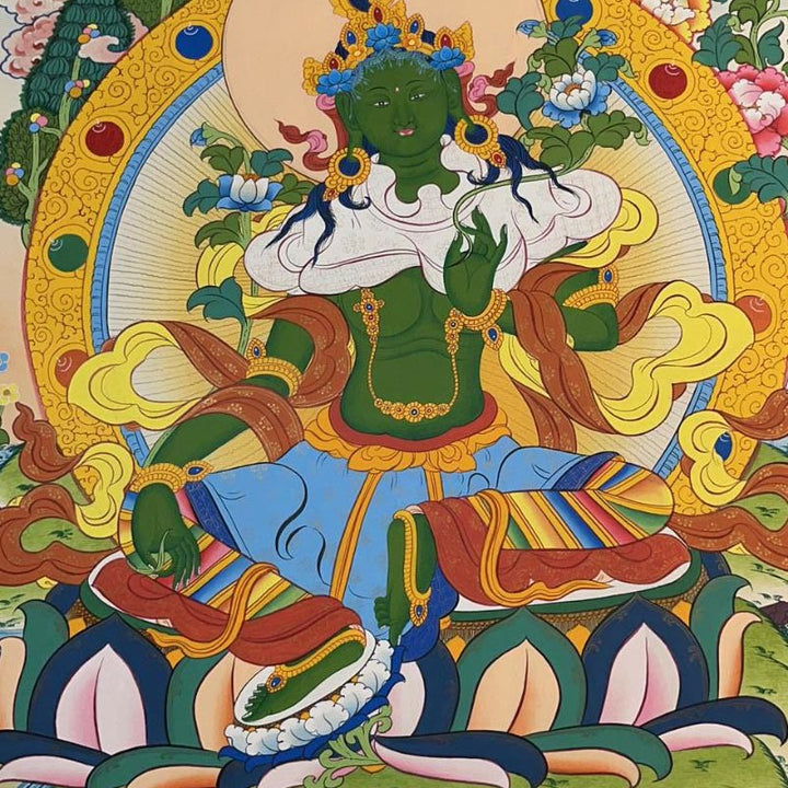 Buddha Stones Tibetan Thangka Painting Yellow God of Wealth Green Tara Avalokitesvara Handmade Decoration Blind Box(Random Style) - image 9