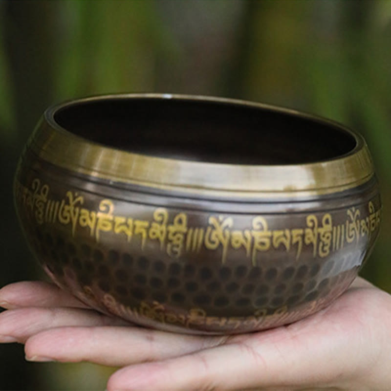 Buddha Stones Handcrafted Singing Bowl Scripture Pattern for Healing and Meditation Sound Bowl Set - image 4