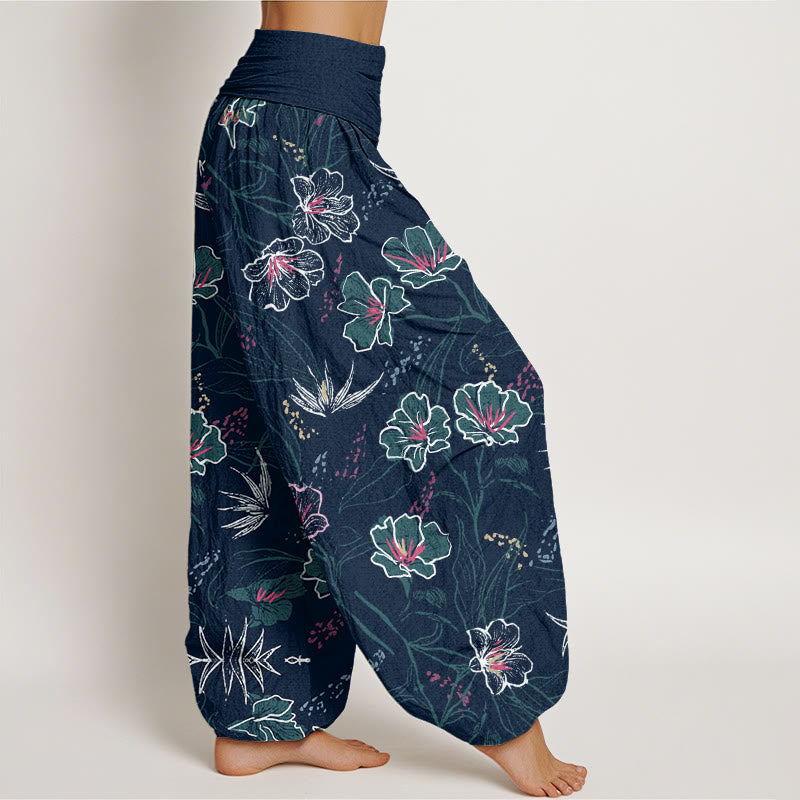 Buddha Stones Casual Tropical Flowers Foliage Pattern Women's Elastic Waist Harem Pants - image 3