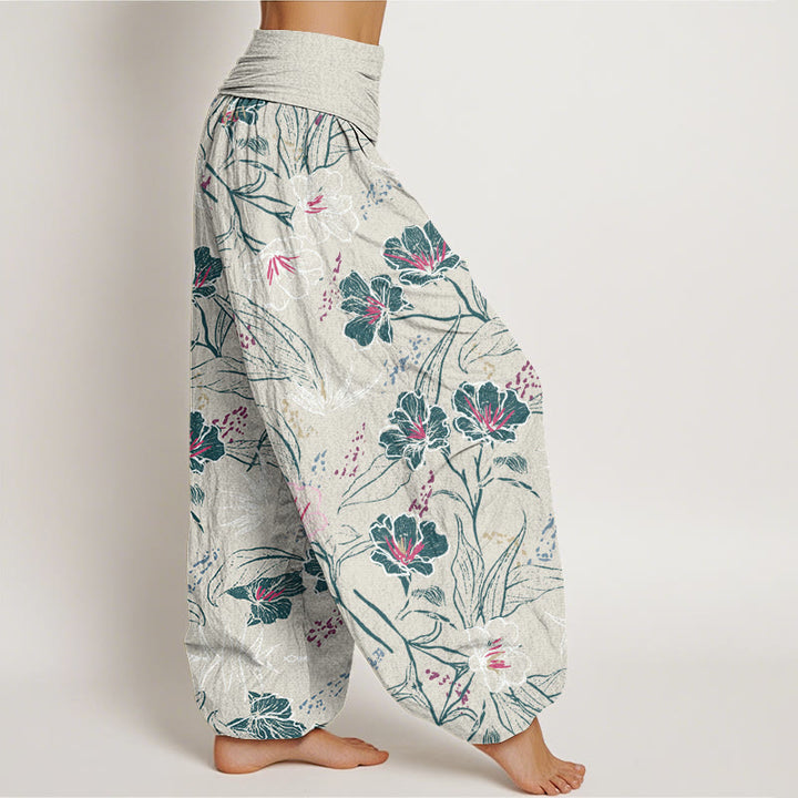 Buddha Stones Casual Tropical Flowers Foliage Pattern Women's Elastic Waist Harem Pants - image 7