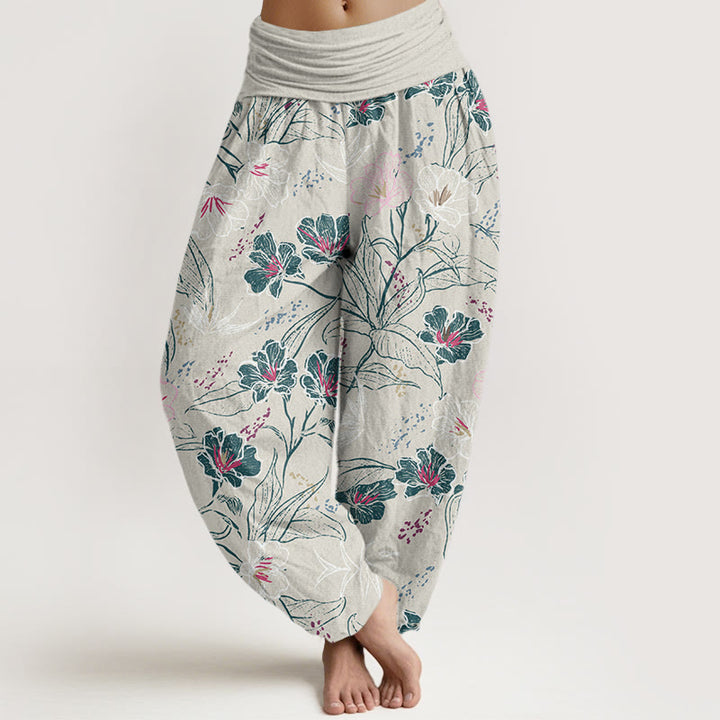 Buddha Stones Casual Tropical Flowers Foliage Pattern Women's Elastic Waist Harem Pants - WhiteSmoke - US22，UK/AU26，EU54 (6XL) - image 5