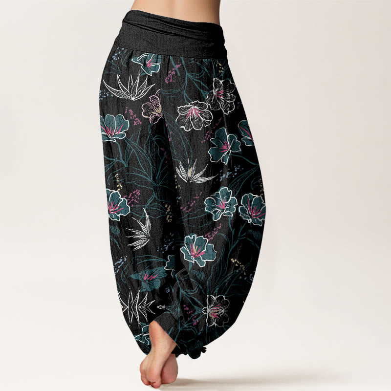 Buddha Stones Casual Tropical Flowers Foliage Pattern Women's Elastic Waist Harem Pants - image 9