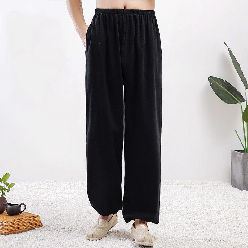 Buddha Stones Summer Solid Color Unisex Elastic Waist Tai Chi Qigong Practice Pants With Pockets - Black Male - 3XL-FIT FOR US/UK/AU/EU-2XL - image 11
