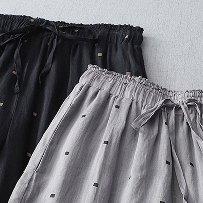 Buddha Stones Summer Casual Polka Dot Pattern Design Cotton Linen Women's Wide Leg Pants With Pockets - image 15