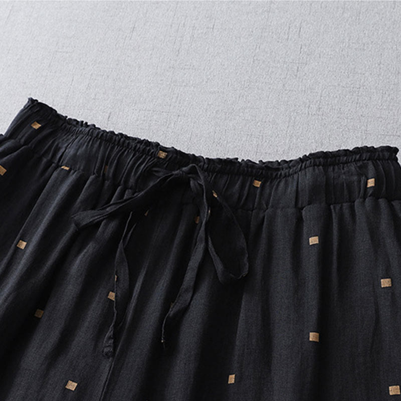 Buddha Stones Summer Casual Polka Dot Pattern Design Cotton Linen Women's Wide Leg Pants With Pockets - image 10