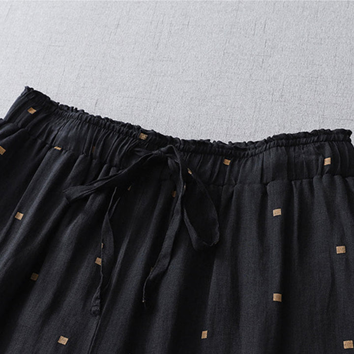 Buddha Stones Summer Casual Polka Dot Pattern Design Cotton Linen Women's Wide Leg Pants With Pockets - image 10