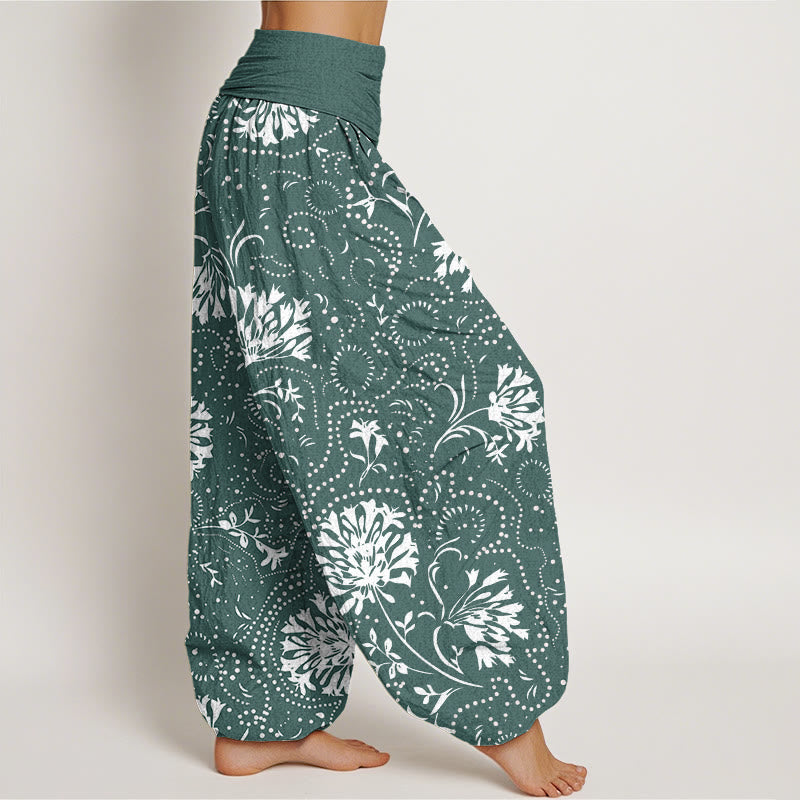 Buddha Stones Casual Floral Vine Plant Pattern Women's Elastic Waist Harem Pants - image 2