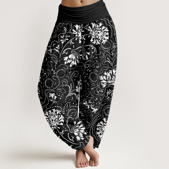 Buddha Stones Casual Floral Vine Plant Pattern Women's Elastic Waist Harem Pants - Black - US22，UK/AU26，EU54 (6XL) - image 5