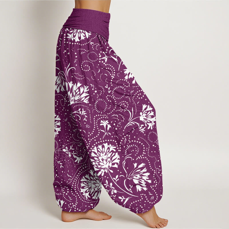 Buddha Stones Casual Floral Vine Plant Pattern Women's Elastic Waist Harem Pants - image 9