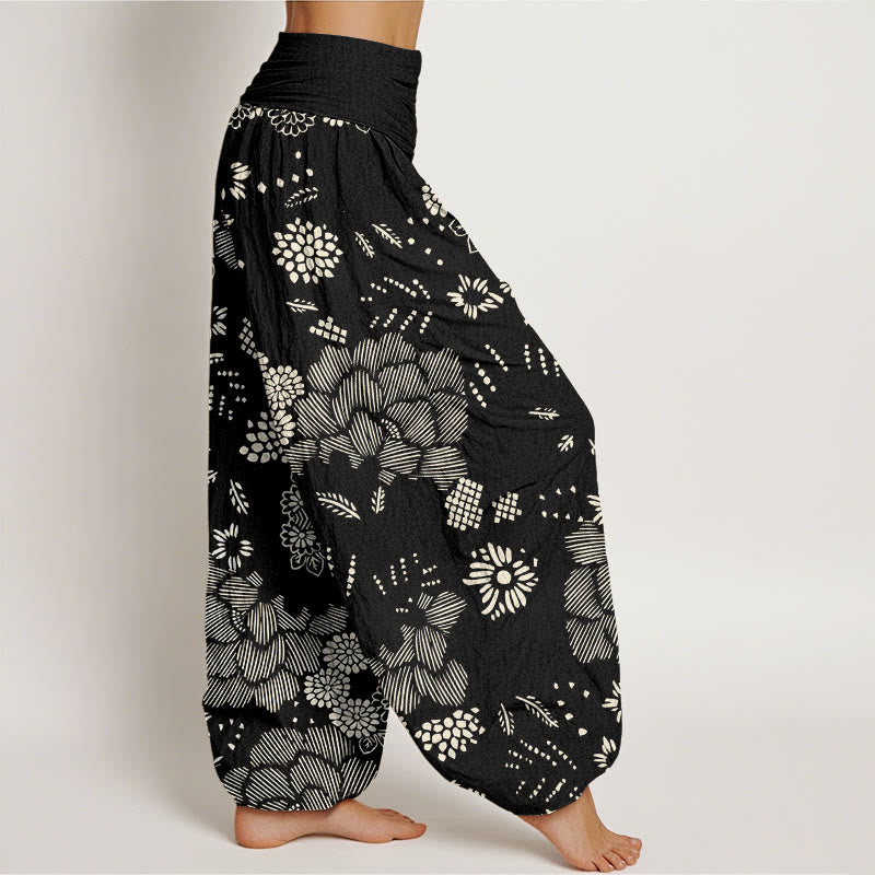 Buddha Stones Casual Floral Line Design Pattern Women's Elastic Waist Harem Pants - image 2