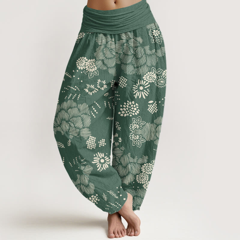 Buddha Stones Casual Floral Line Design Pattern Women's Elastic Waist Harem Pants - MediumSeaGreen - US22，UK/AU26，EU54 (6XL) - image 5