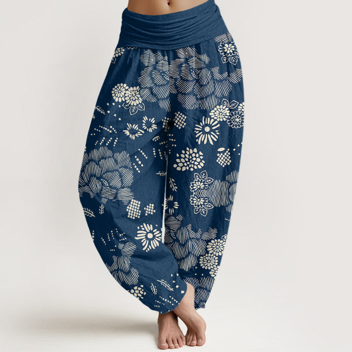 Buddha Stones Casual Floral Line Design Pattern Women's Elastic Waist Harem Pants - RoyalBlue - US22，UK/AU26，EU54 (6XL) - image 8