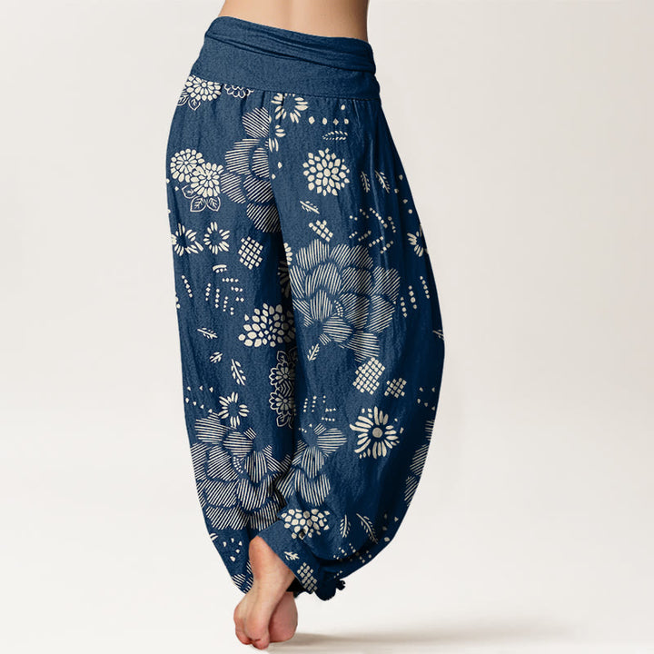 Buddha Stones Casual Floral Line Design Pattern Women's Elastic Waist Harem Pants - image 10
