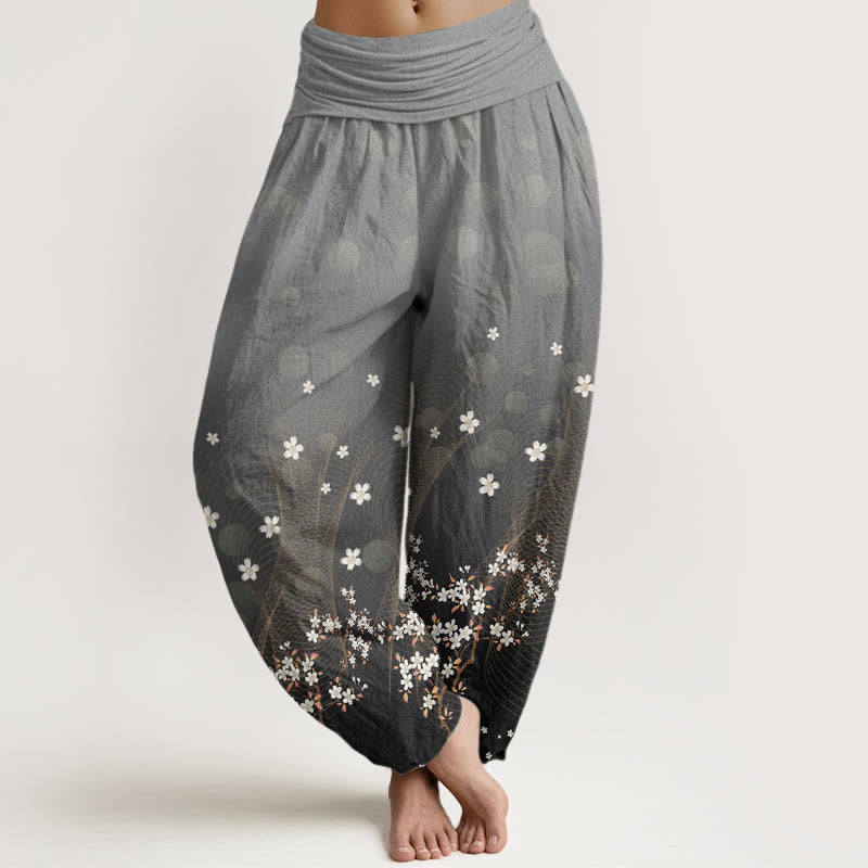 Buddha Stones Casual Gradient Floral Wavy Lines Circular Light Spots Pattern Women's Elastic Waist Harem Pants - SlateGray - US22，UK/AU26，EU54 (6XL) - image 5