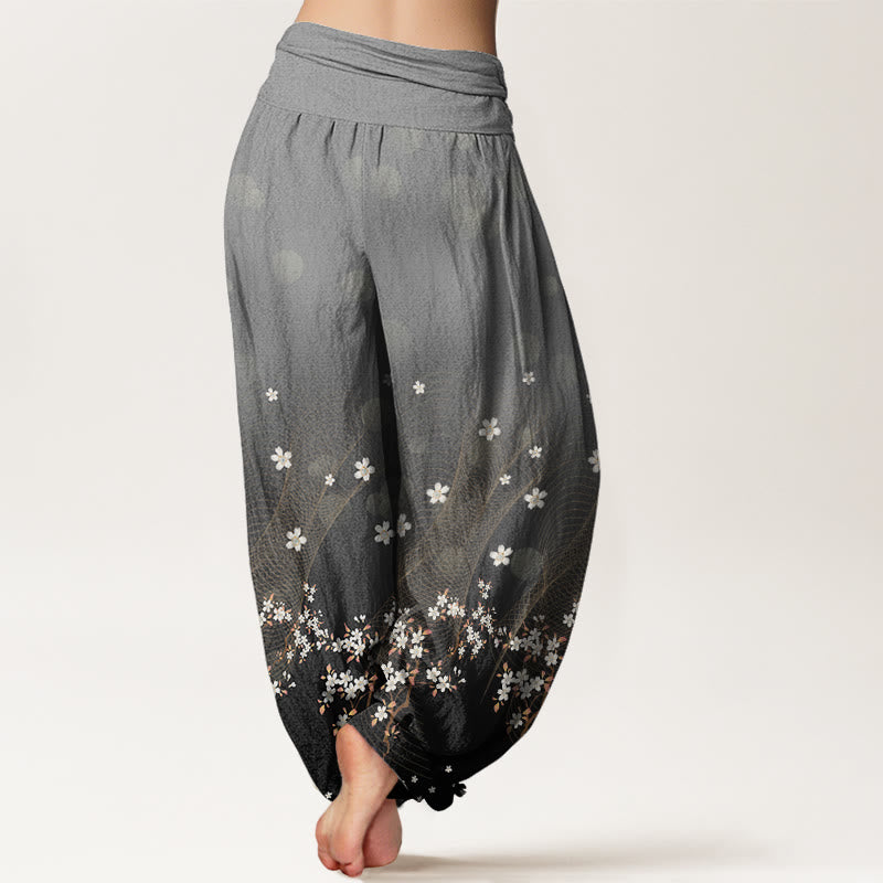 Buddha Stones Casual Gradient Floral Wavy Lines Circular Light Spots Pattern Women's Elastic Waist Harem Pants - image 7
