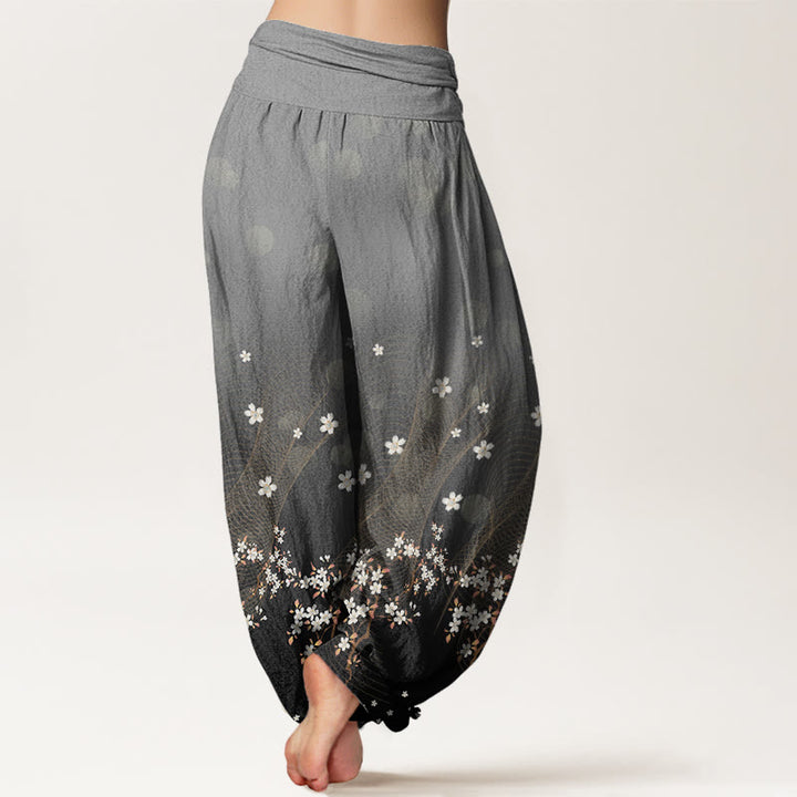 Buddha Stones Casual Gradient Floral Wavy Lines Circular Light Spots Pattern Women's Elastic Waist Harem Pants - image 7