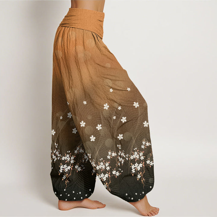 Buddha Stones Casual Gradient Floral Wavy Lines Circular Light Spots Pattern Women's Elastic Waist Harem Pants - image 9