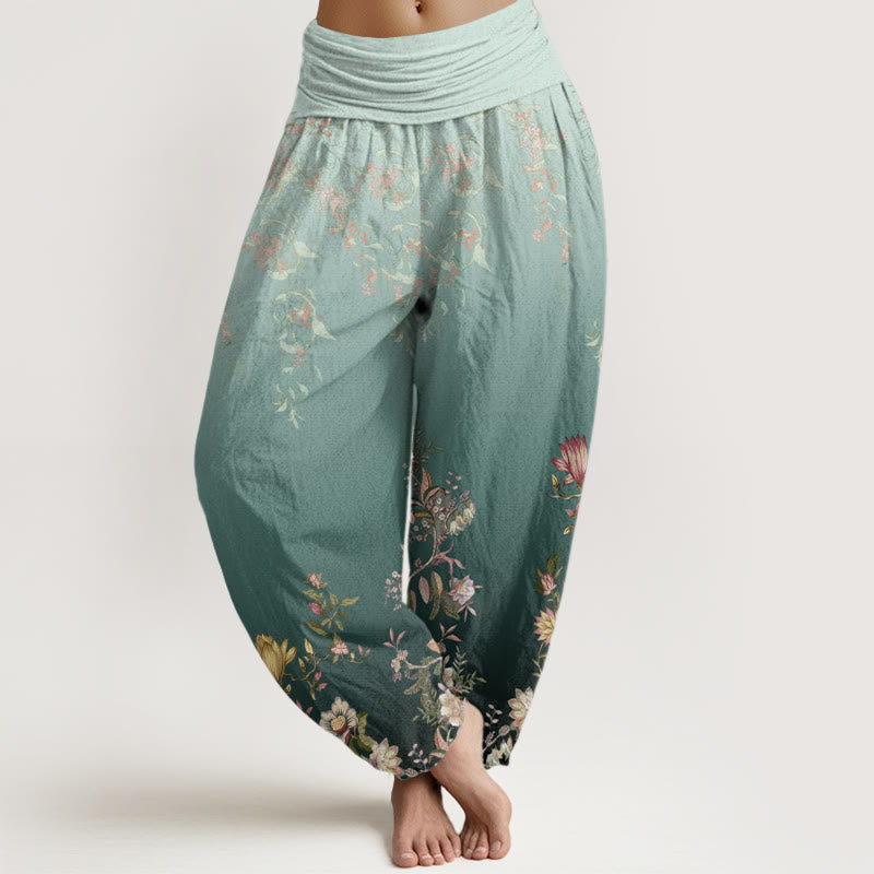Buddha Stones Casual Gradient Delicate Floral Leaf Pattern Women's Elastic Waist Harem Pants - LightSeaGreen - US22，UK/AU26，EU54 (6XL) - image 0