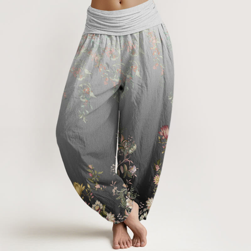 Buddha Stones Casual Gradient Delicate Floral Leaf Pattern Women's Elastic Waist Harem Pants - LightSlateGray - US22，UK/AU26，EU54 (6XL) - image 5