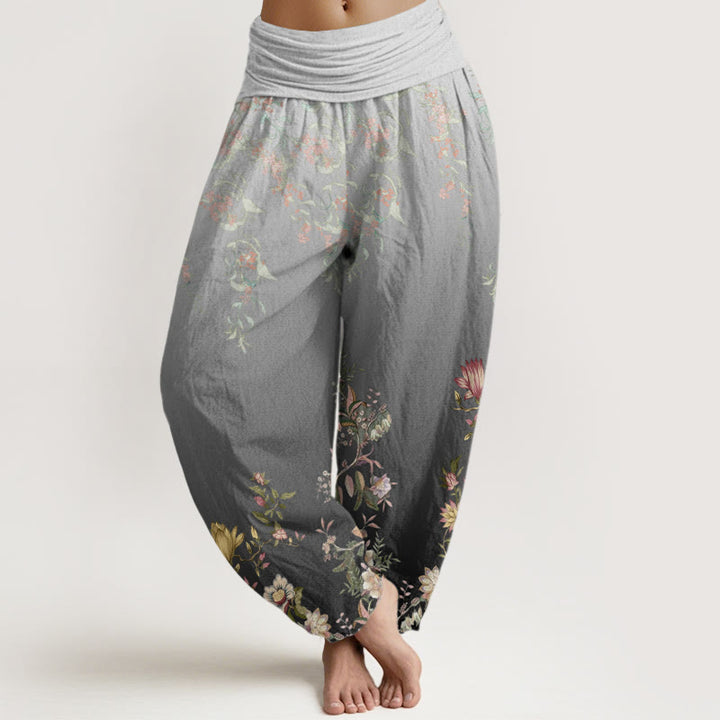 Buddha Stones Casual Gradient Delicate Floral Leaf Pattern Women's Elastic Waist Harem Pants - LightSlateGray - US22，UK/AU26，EU54 (6XL) - image 5