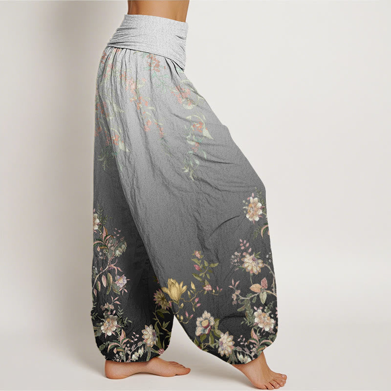 Buddha Stones Casual Gradient Delicate Floral Leaf Pattern Women's Elastic Waist Harem Pants - image 5