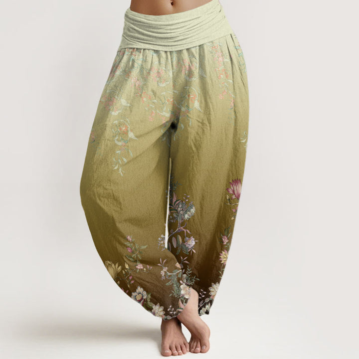 Buddha Stones Casual Gradient Delicate Floral Leaf Pattern Women's Elastic Waist Harem Pants - DarkKhaki - US22，UK/AU26，EU54 (6XL) - image 7